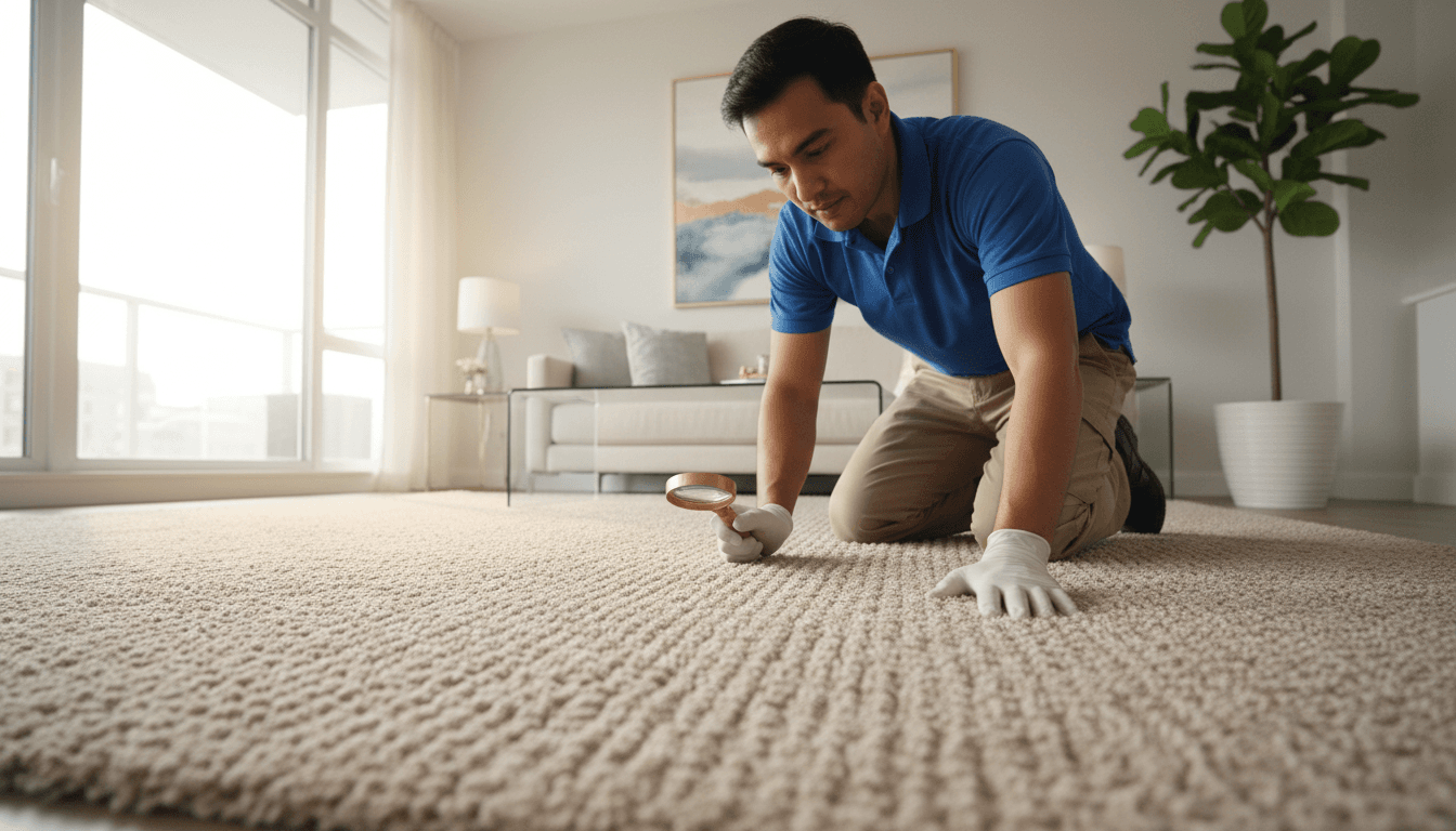 Clean carpet texture in a bright living room after professional deep cleaning